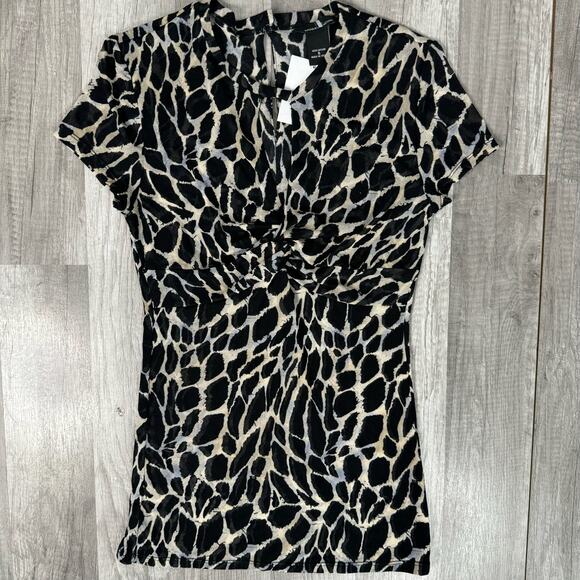 New Moda International Animal Print Short Sleeve Mesh Top Small - Picture 6 of 8